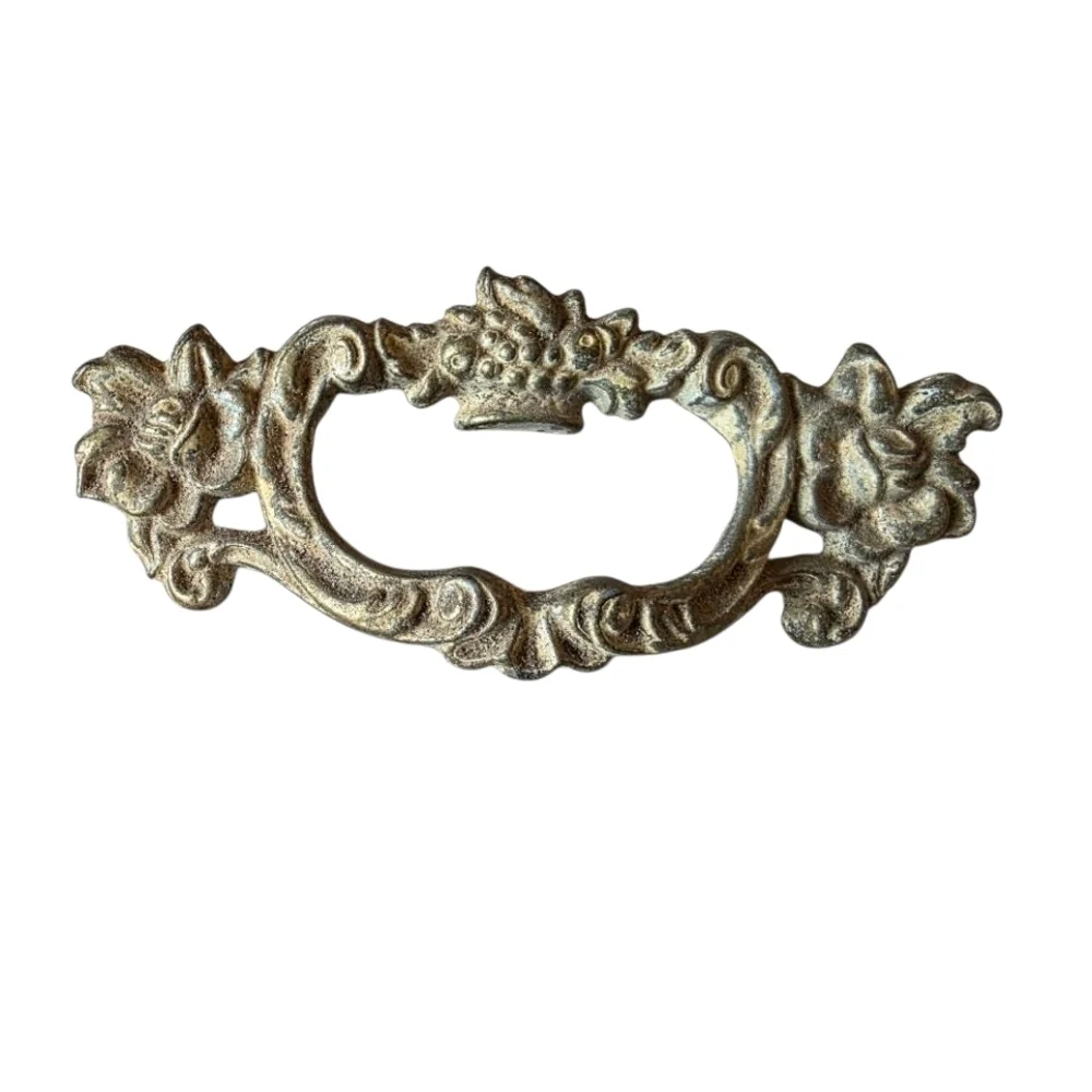 French Provecial Ornate Floral Drawer Pull Handle Matt Gold Guilded Vintage